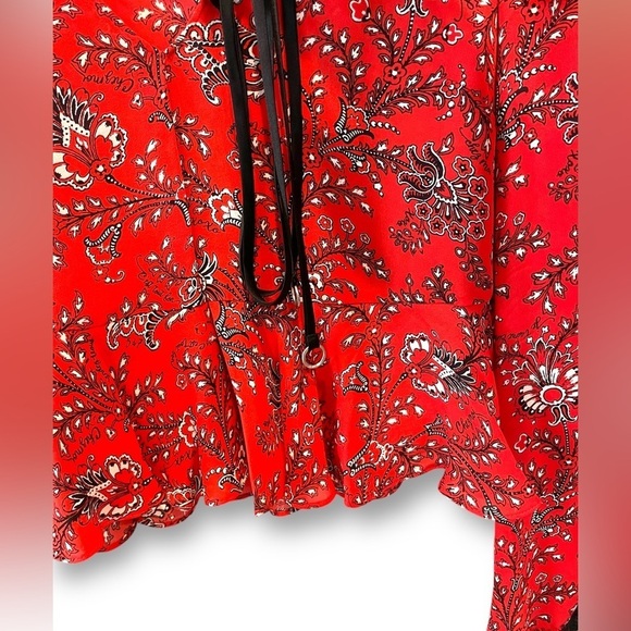 CINQ A SEPT | Women's Jemma Printed Silk Top W/Choker Detail | Size Medium - Picture 9 of 9